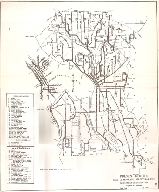 1939 Seattle Public Transit System Map